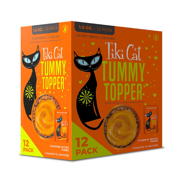 Tiki Cat Tummy Topper Pumpking Recipe Puree Meal Topper for Cats (1.5 oz x 12 pouches) - Cat Food 1