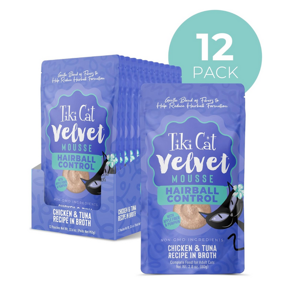 Tiki Cat Velvet Mousse Hairball Control Chicken & Tuna Recipe Wet Cat Food (2.8 oz x 12 pouches) - Cat Food 5