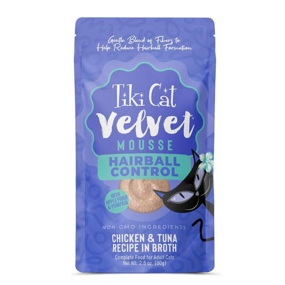 Tiki Cat Velvet Mousse Hairball Control Chicken & Tuna Recipe Wet Cat Food (2.8 oz x 12 pouches) - Cat Food 1