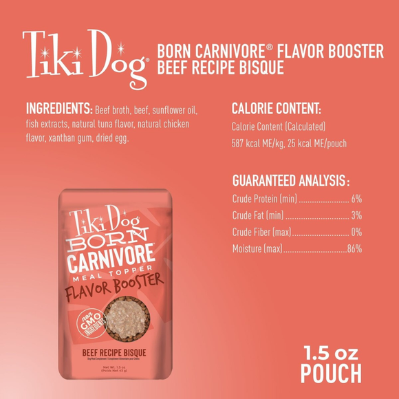 Tiki Dog Born Carnivore Flavor Booster Meal Tooper for Dogs (1.5 oz x 12 pouches) - Dog Food 35
