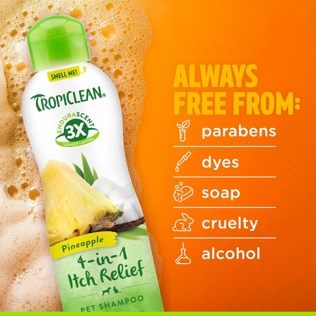 TropiClean EnduraScent Pineapple 4-in-1 Itch Relief Shampoo, 20 oz