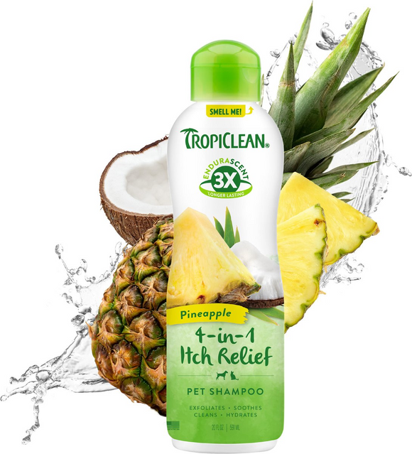 TropiClean EnduraScent Pineapple 4-in-1 Itch Relief Shampoo for Dogs & Cats (20 oz) - Shampoos 1