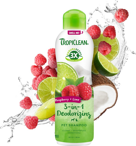 TropiClean EnduraScent Raspberry Lime Deodorizing Shampoo for Dogs & Cats (20 oz) - Shampoos & Conditioners 1