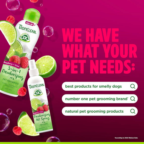 TropiClean EnduraScent Raspberry Lime Deodorizing Shampoo for Dogs & Cats (20 oz )