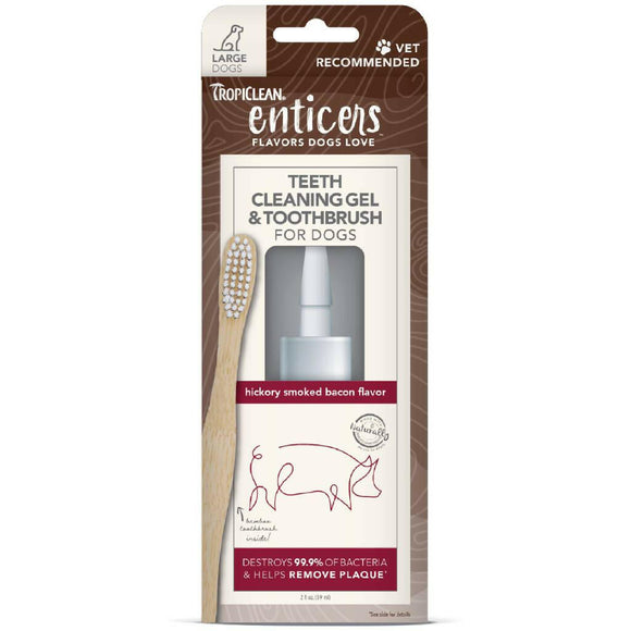 TropiClean Enticers Cleaning Gel & Toothbrush Hickory Bacon Large Dog (2 oz)