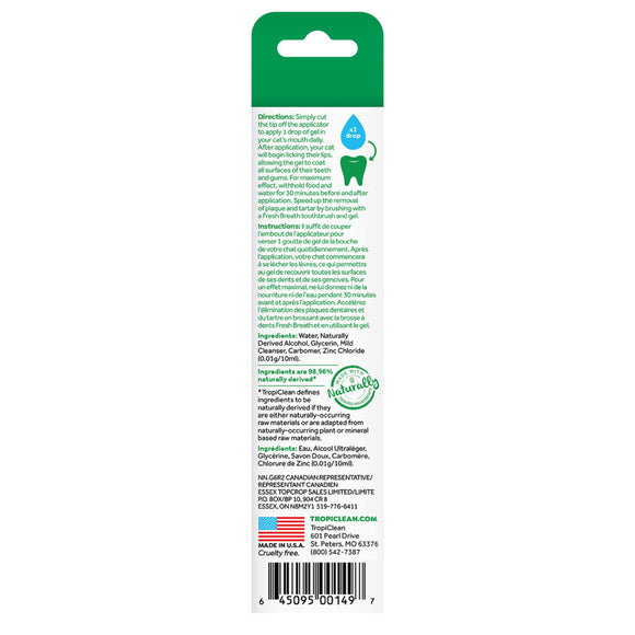 TropiClean Fresh Breath No Brushing Clean Teeth Dental & Oral Care Gel for Cats (2-oz)
