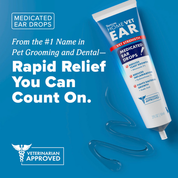 TropiClean HomeVet Medicated Dog Ear Infection Drops - Rapid Relief