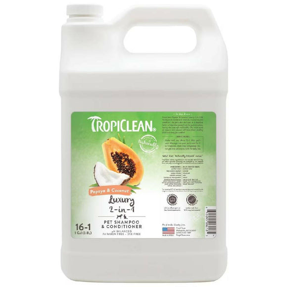 TropiClean Luxury 2-in-1 Papaya & Coconut Shampoo & Conditioner For Dogs & Cats - gallon - All Dog & Cat Grooming 14