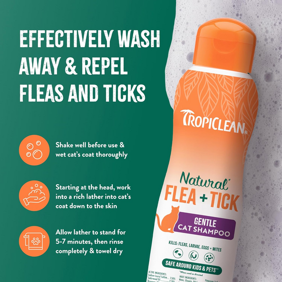 TropiClean Natural Flea + Tick Cat Shampoo (12 oz) - Cat Flea Shampoos & Sprays 6