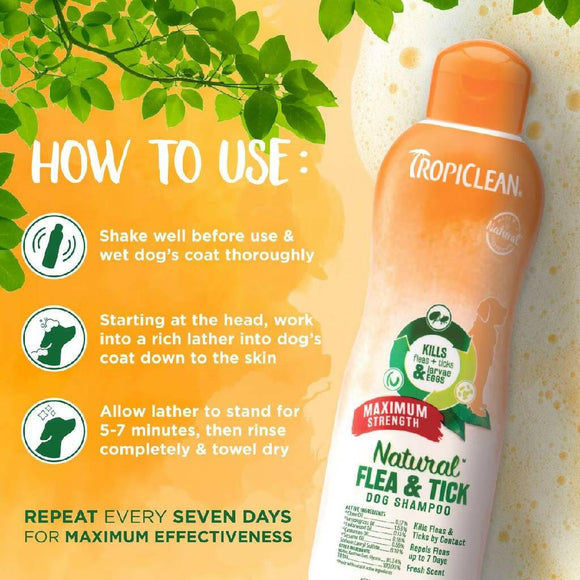 Tropiclean Natural Flea & Tick Shampoo Maximum Strength For Dogs 20 oz - Dog Flea Shampoos & Sprays 8
