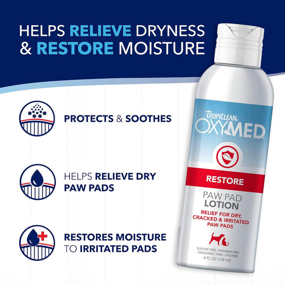 TropiClean OxyMed Restore Paw Pad Lotion for Dogs & Cats (4 oz)