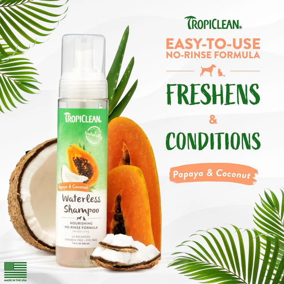TropiClean Papaya & Coconut Waterless Shampoo For Pets (7.4 oz) - Pet Grooming 2