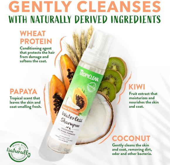TropiClean Papaya & Coconut Waterless Shampoo For Pets (7.4 oz) - Pet Grooming 3