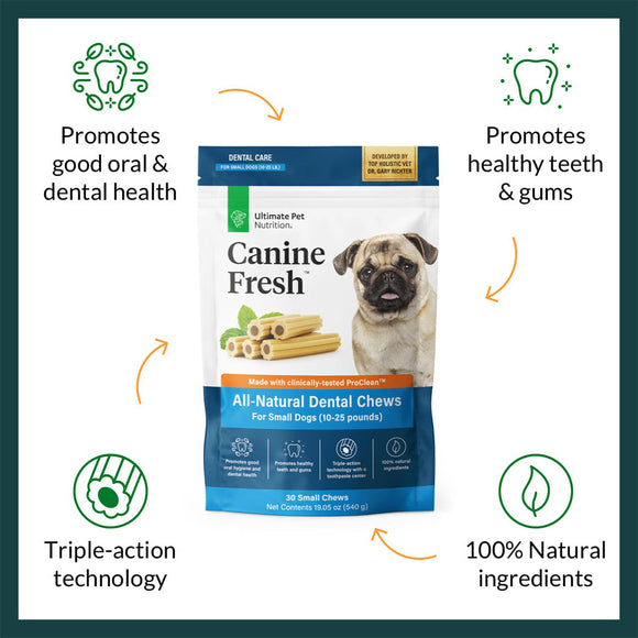 Food Features of Ultimate Pet Nutrition Canine Fresh All-Natural Dental Chews for Small Dogs 10-25 lbs, 30 count