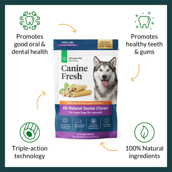 Food features of Ultimate Pet Nutrition Canine Fresh All-Natural Dental Chews for Large Dogs 51+ lbs, 12 count