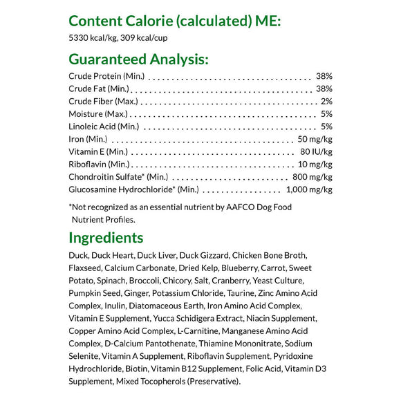 Ingredients, and food analysis of Ultimate Pet Nutrition Duck with Chicken Bone Broth Dog Food