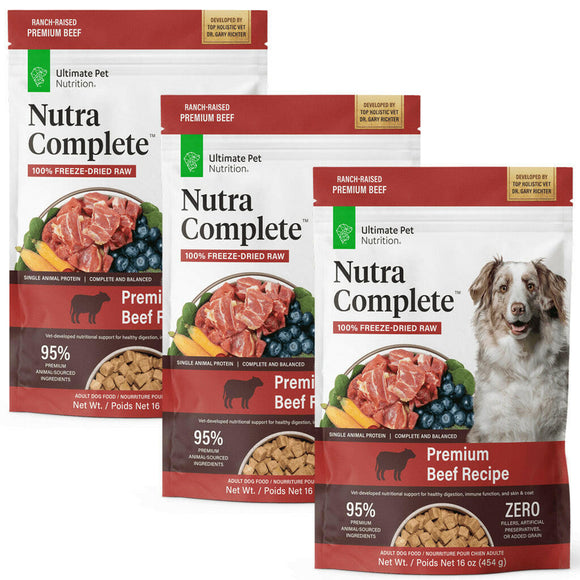 Ultimate Pet Nutrition Nutra Complete Premium Beef Freeze-Dried Raw Dog Food - 16oz (pack of 3)