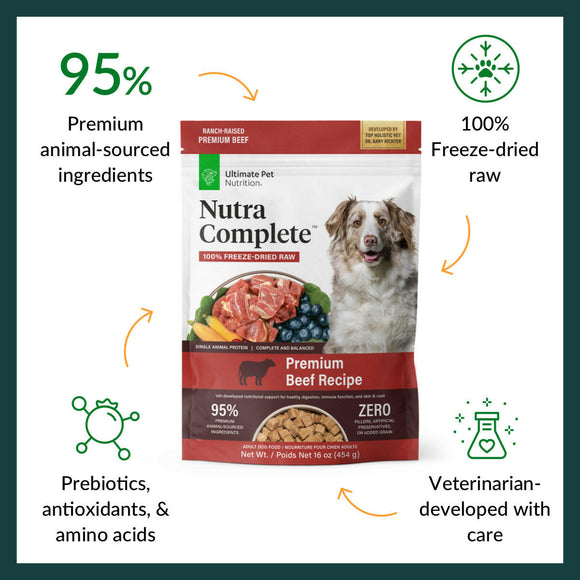 Food Features of Ultimate Pet Nutrition Nutra Complete Premium Beef Freeze-Dried Raw Dog Food