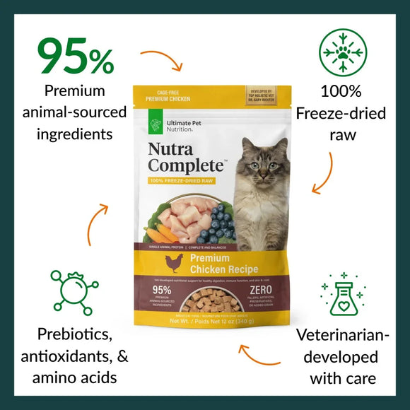 Ultimate Pet Nutrition Nutra Complete Premium Chicken Freeze-Dried Raw Cat Food 12-oz - Cat Food 3