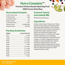 Ingredients, Feed Guidelines of Ultimate Pet Nutrition Nutra Complete Premium Chicken Freeze-Dried Raw Dog Food