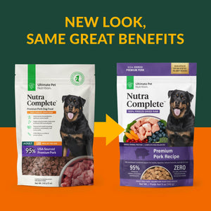 New Packaging Ultimate Pet Nutrition Nutra Complete Premium Pork Freeze-Dried Raw Dog Food,
