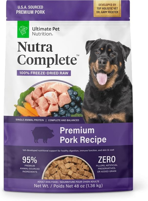 Ultimate Pet Nutrition Nutra Complete Premium Pork Freeze-Dried Raw Dog Food, - 48oz