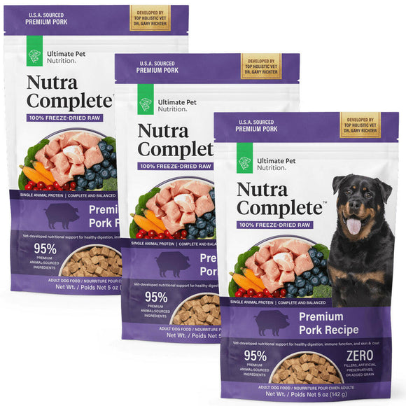 Ultimate Pet Nutrition Nutra Complete Premium Pork Freeze-Dried Raw Dog Food, - 5oz (pack of 3)
