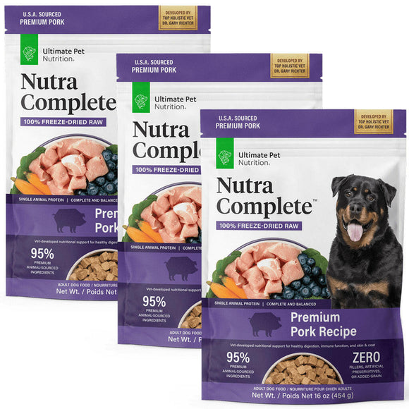 Ultimate Pet Nutrition Nutra Complete Premium Pork Freeze-Dried Raw Dog Food, - 16 oz (pack of 3)