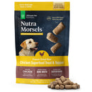 Nutra Morsels freeze-dried raw chicken superfood treat packaging with a dog on the label.