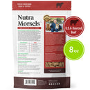 Nutra Morsels dog treat package with branding and product details on a white background