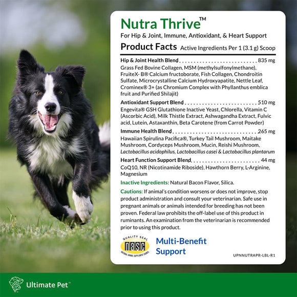 Product facts of Ultimate Pet Nutrition Nutra Thrive Nutritional Supplements for Dogs