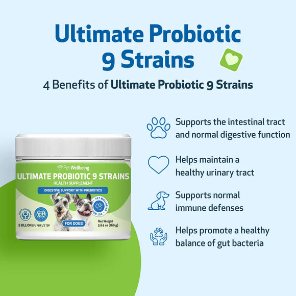 Ultimate Probiotic 9 Strains with Prebiotics for Dogs (11.29 oz) - cat Vitamins & Supplements 10