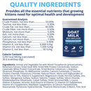 Goat milk replacer for cats and kittens with nutritional information and product label.