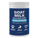 Jar of goat milk replacer with colostrum for dogs and puppies on a white background