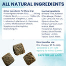 Product label with active and inactive ingredients, directions for use, and safety information on a blue background.