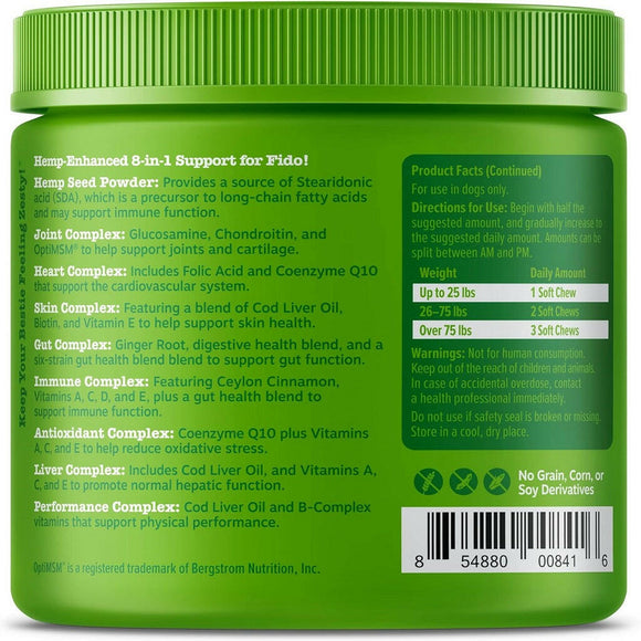 Zesty Paws Hemp Elements 8-in-1 Multifunctional Chicken Flavored Chews for Dogs (90 ct)