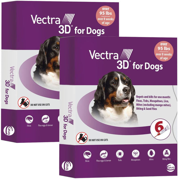 Vectra 3D Flea and Tick Spot Treatment for Dogs Over 95 lbs - 12 Doses (12-mos. supply) - Dog Flea & Tick 3