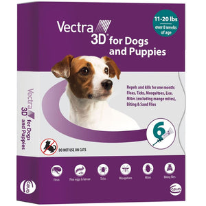 Vectra 3D Flea and Tick Spot Treatment for Dogs & Puppies 11-20 lbs - 6 Doses (6-mos. supply) - Dog Flea & Tick 2