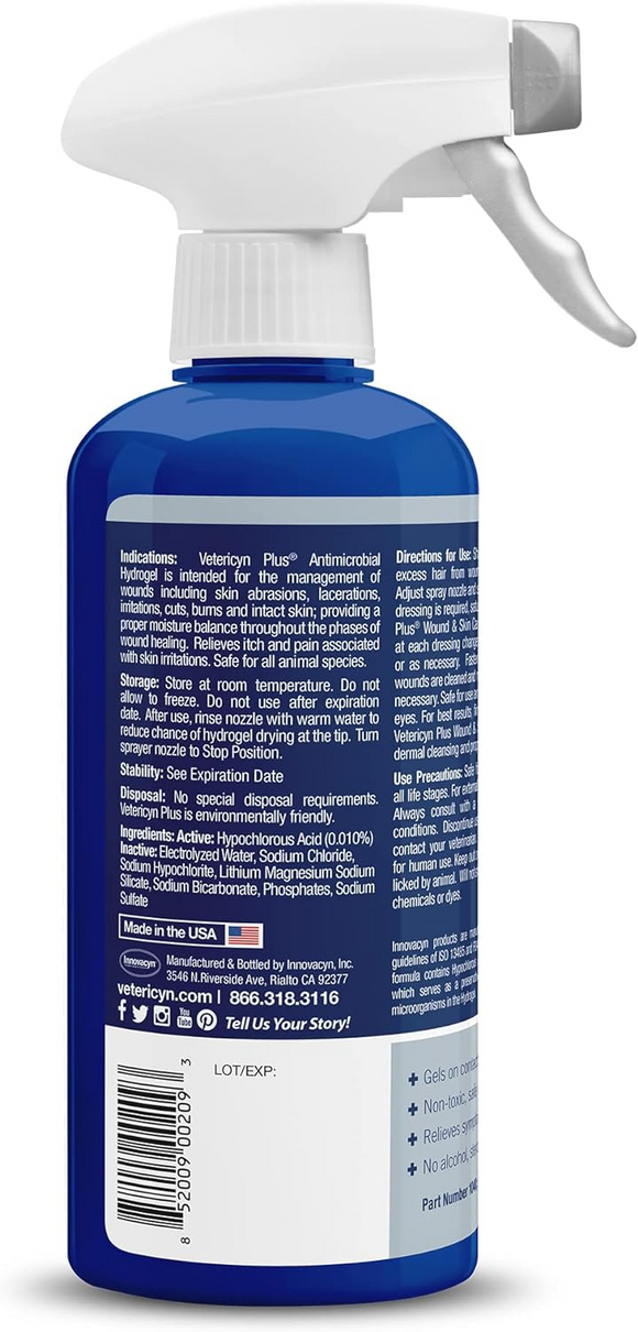 Vetericyn Plus Antimicrobial Wound & Skin Hydrogel Spray For Pets - Wound Care 12