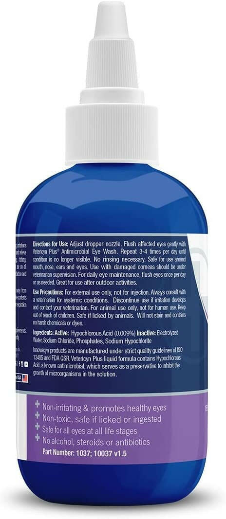 backside of vetericyn plus antimicrobial pet eye wash