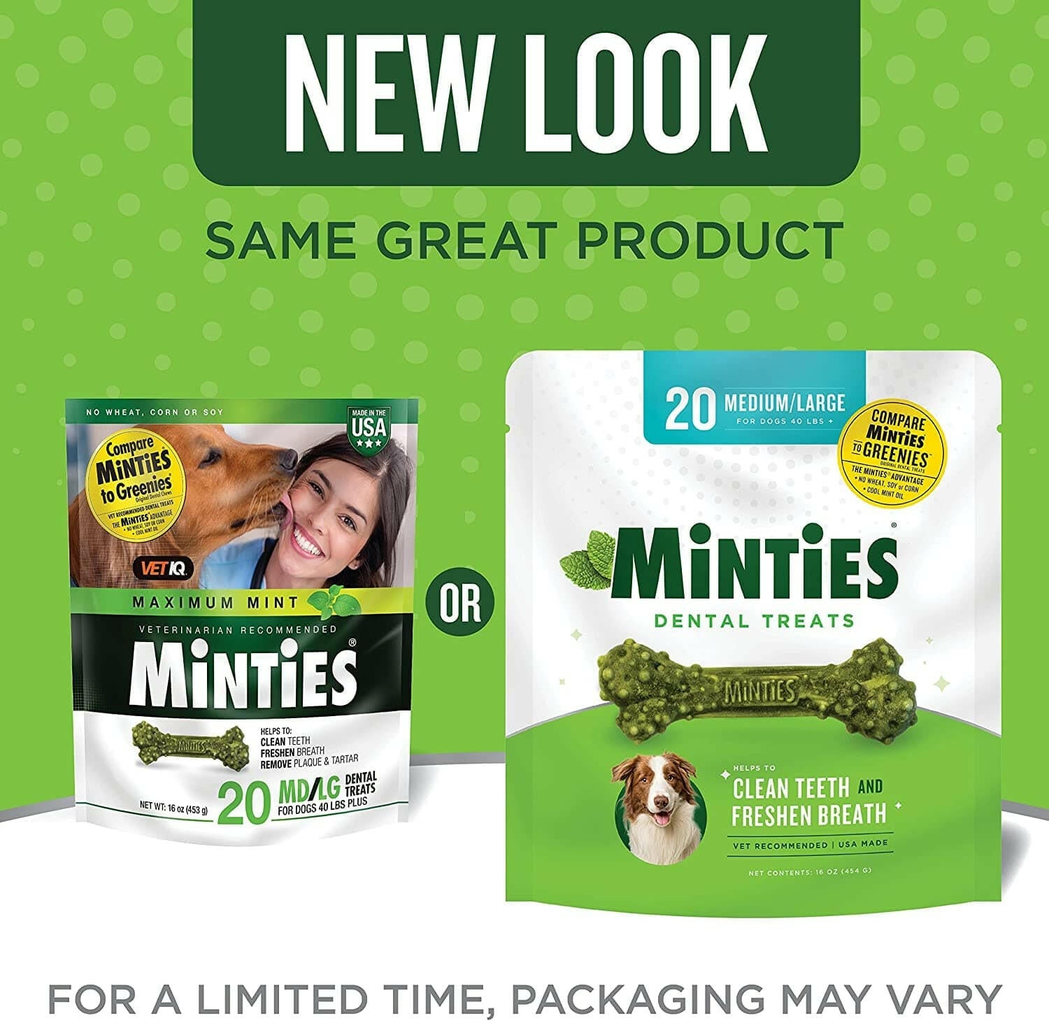 VetIQ Minties Fresh Breath Dental Treats for Medium and Large Dogs