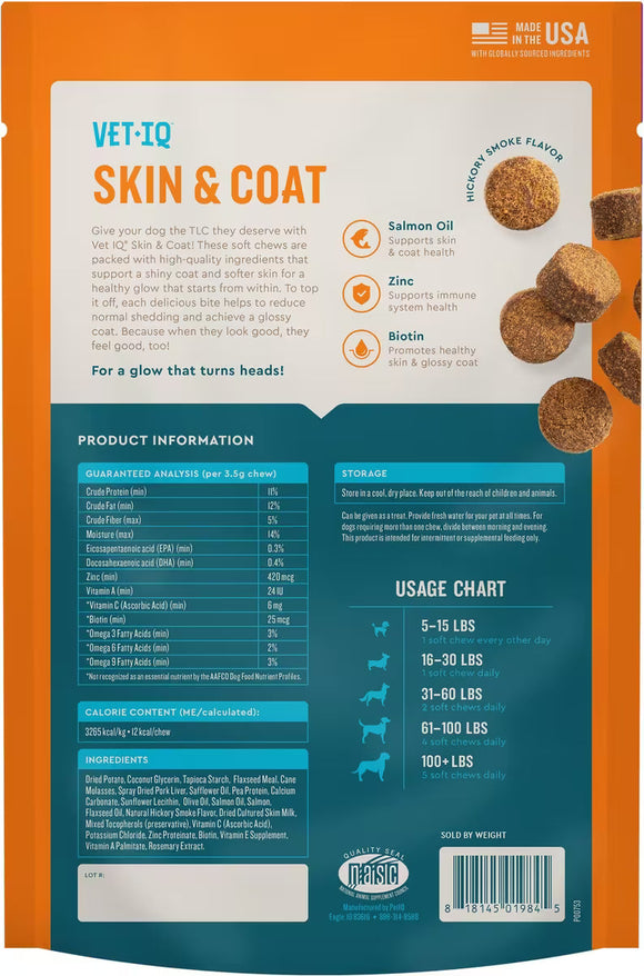 VetIQ Skin & Coat Soft Chew Supplement for Dogs (60 soft chews) - Dog Skin & Coat Supplements 9