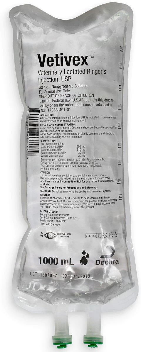 Vetivex Lactated Ringers Injection for Dogs Cats & Horses - 1000 ml - Pet Medicine 2