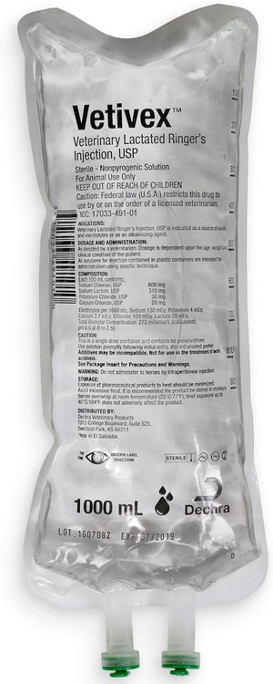Vetivex Lactated Ringers Injection for Dogs Cats & Horses - 1000 ml - Pet Medicine 2