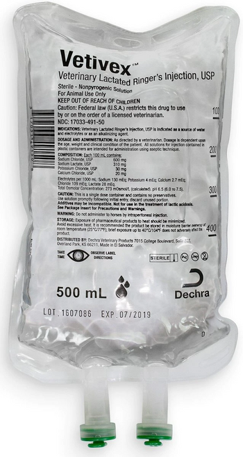 Vetivex Lactated Ringers Injection for Dogs Cats & Horses - 500 ml - Pet Medicine 1