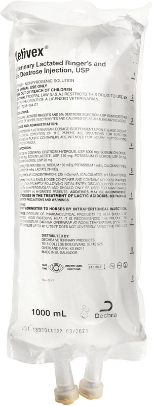 Vetivex Lactated Ringers with 5% Dextrose Injection (1000 ml) - Pet Medicine 1