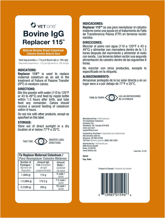 VetOne Bovine IgG Replacer 115 Natural Bovine Dried Colostrum (640 gm) - Livestock Supplements 2