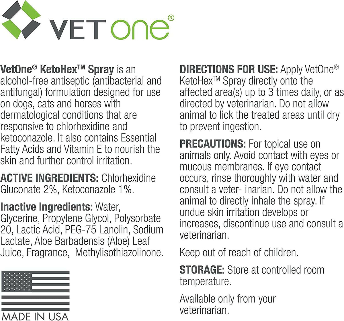 VetOne KetoHex Antiseptic Spray for Dogs, Cats & Horses