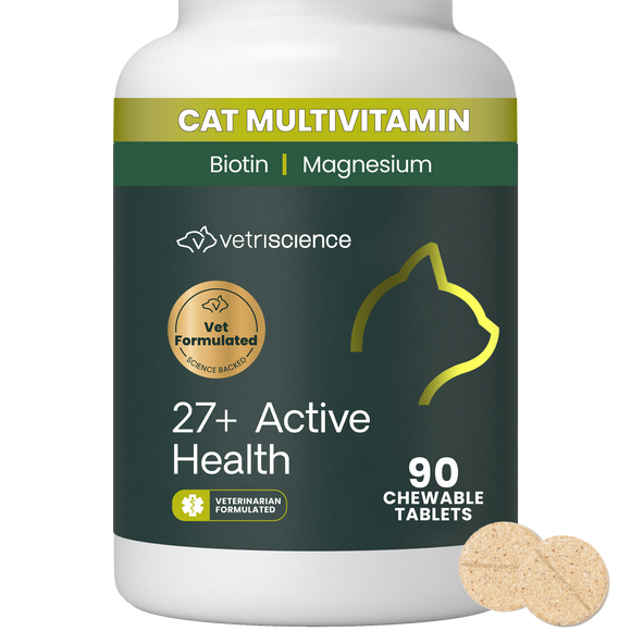 VetriScience 27+ Active Health NuCat Multivitamin Tablets for Cats (90 Chewable Tablets) - Cat Vitamins & Supplements 1