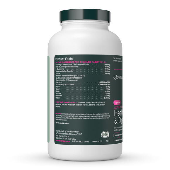 VetriScience Extra Strength Healthy Gut & Digestion Tablets for Dogs (120 Chewable Tablets) - Dog Supplements &